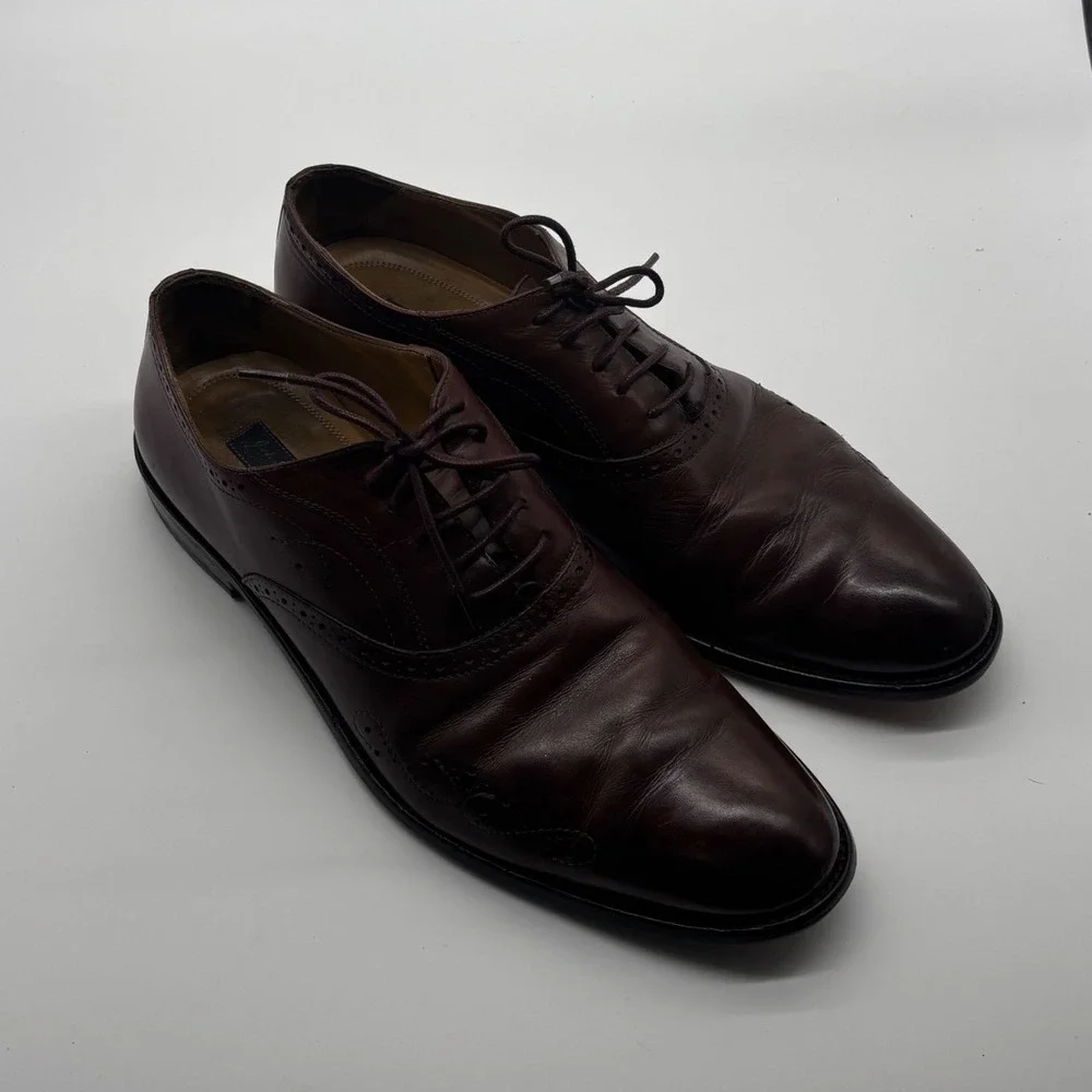 Johnston & Murphy Mens 11.5 M Brown Leather Wingtip Oxford Shoes Italy